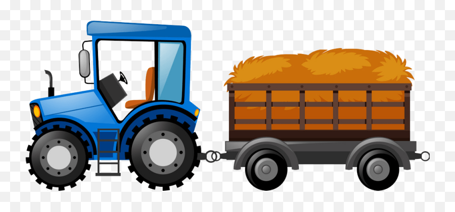 Blue Tractor With Wagon Loaded With Hay Png Transparent - Trekker Met Wagen Emoji,Hay Clipart