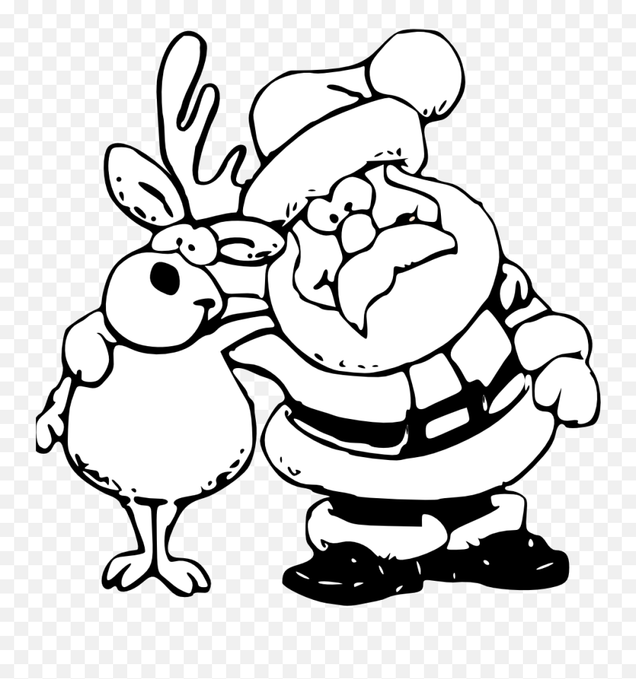 Reindeer Clipart Black And White Santa And Reindeer - Png Reindeer Black And White Santa Emoji,Reindeer Clipart
