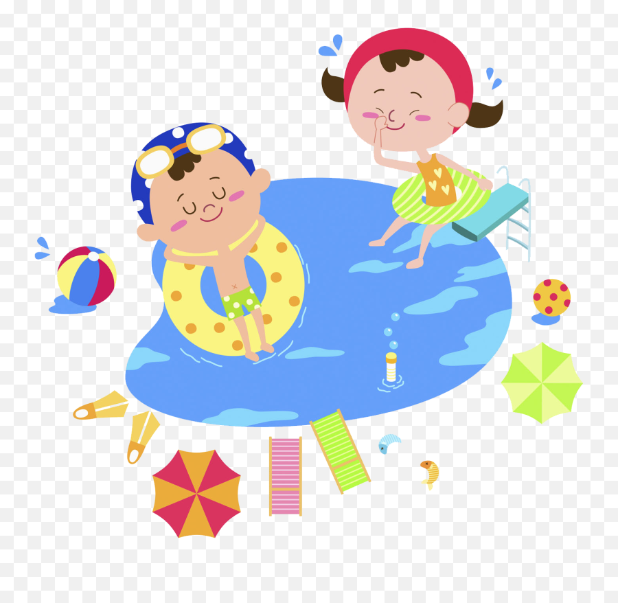 Clipart Kids Swimming Pool Clipart Kids Swimming Pool - Kid Swimming Cartoon Transparent Background Emoji,Pool Clipart