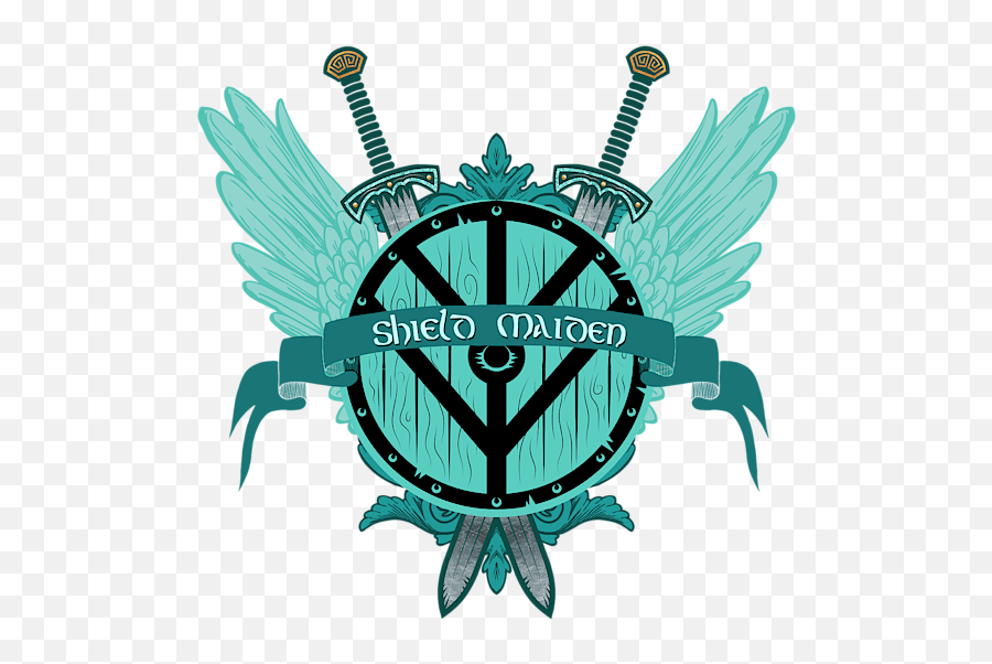 Shield Maiden Badass Warrior Woman Winged Teal Viking Shield Emoji,Badass Logo