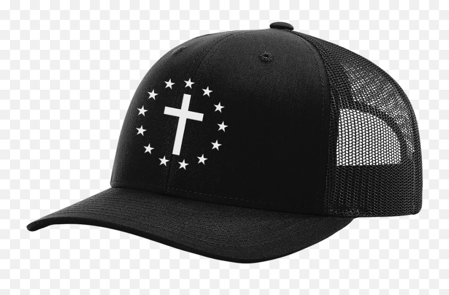Menu0027s Christian Cross Patriotic 13 Stars Betsy Ross American Flag Embroidered Mesh Back Trucker Hat Emoji,Black And White American Flag Png