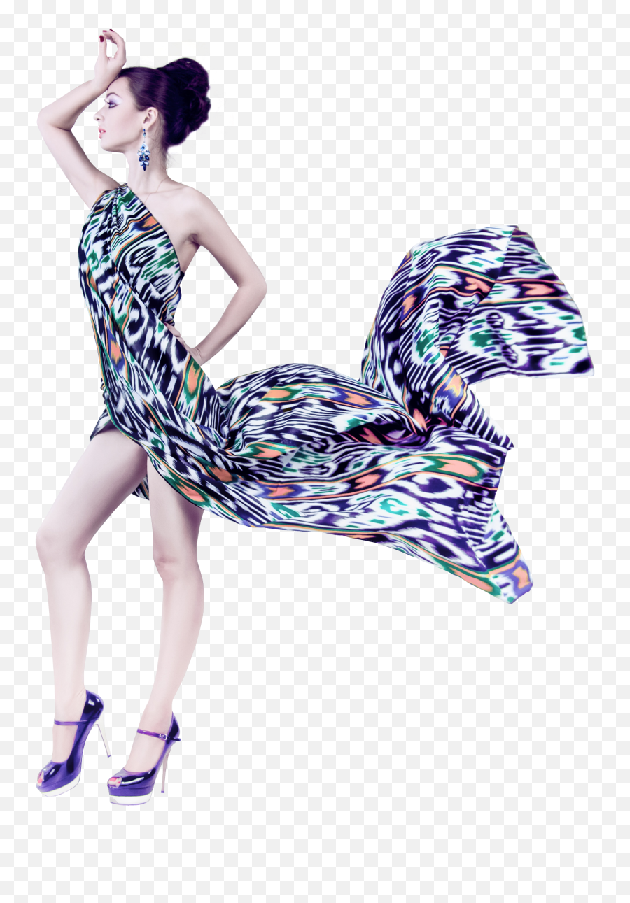 Young Woman In Fashion Flying Fabric Dress Png Image - Transparent Background Fashion Png Emoji,Transparent Dress