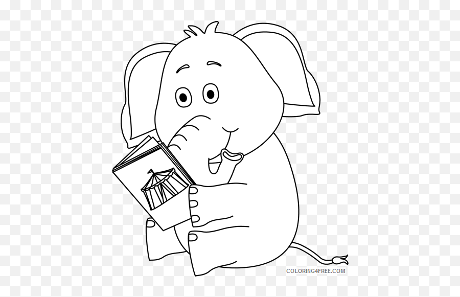Black And White Elephant Coloring Pages Elephant Reading - Dot Emoji,Reading Clipart Black And White