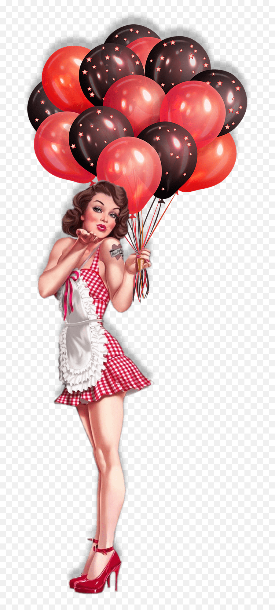 Pin Up With Balloons Vintage Illustration Transparent Png Emoji,Pin Up Girl Clipart