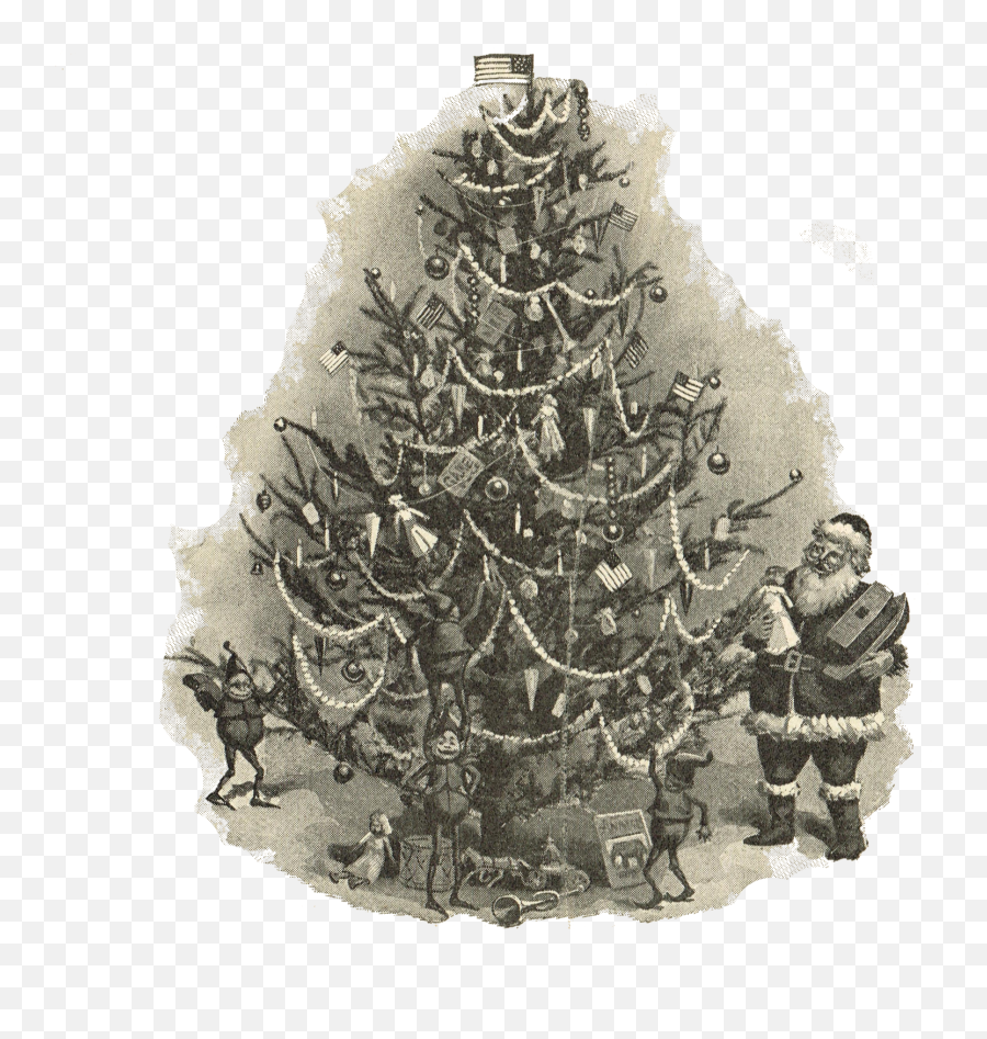 Antique Christmas Tree Printable Image - Antique Christmas Emoji,Christmas Tree Transparent