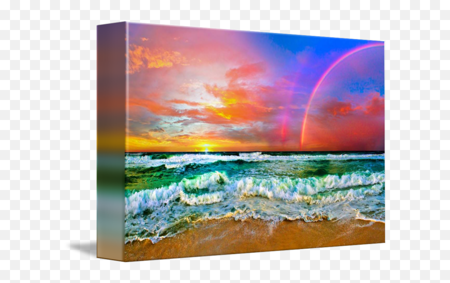 Beach Rainbow Colorful Ocean Wave Sunset By Eszra Tanner - Sunset Colorful Ocean Waves Emoji,Ocean Waves Png