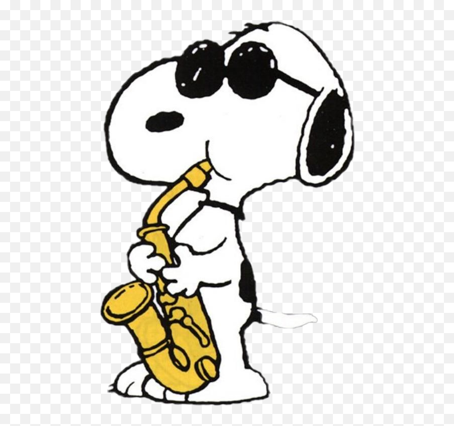 Snoopy Saxaphone Clipart - Snoopy Playing The Saxophone Emoji,Saxophone Clipart Black And White
