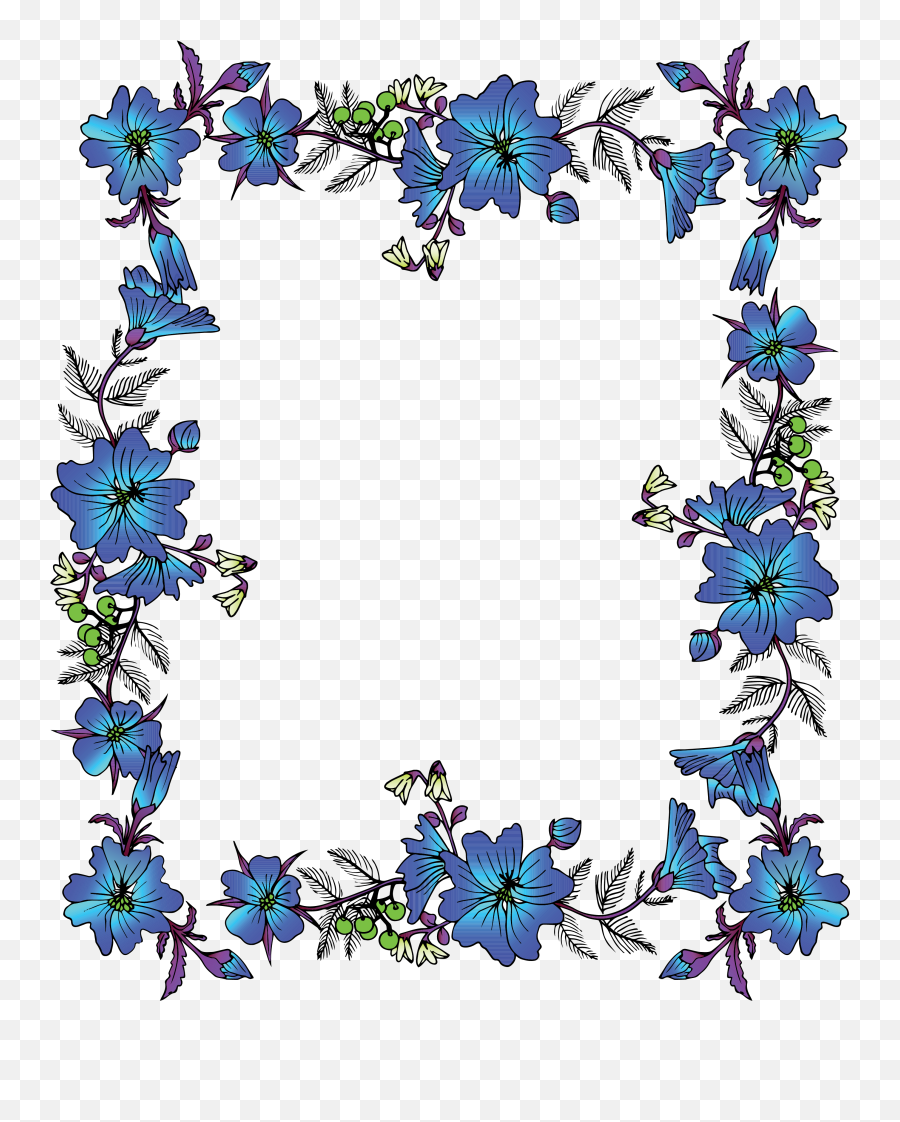 Flower Picture Frame Clip Art - Flower Blue Border Design Emoji,Flower Border Png