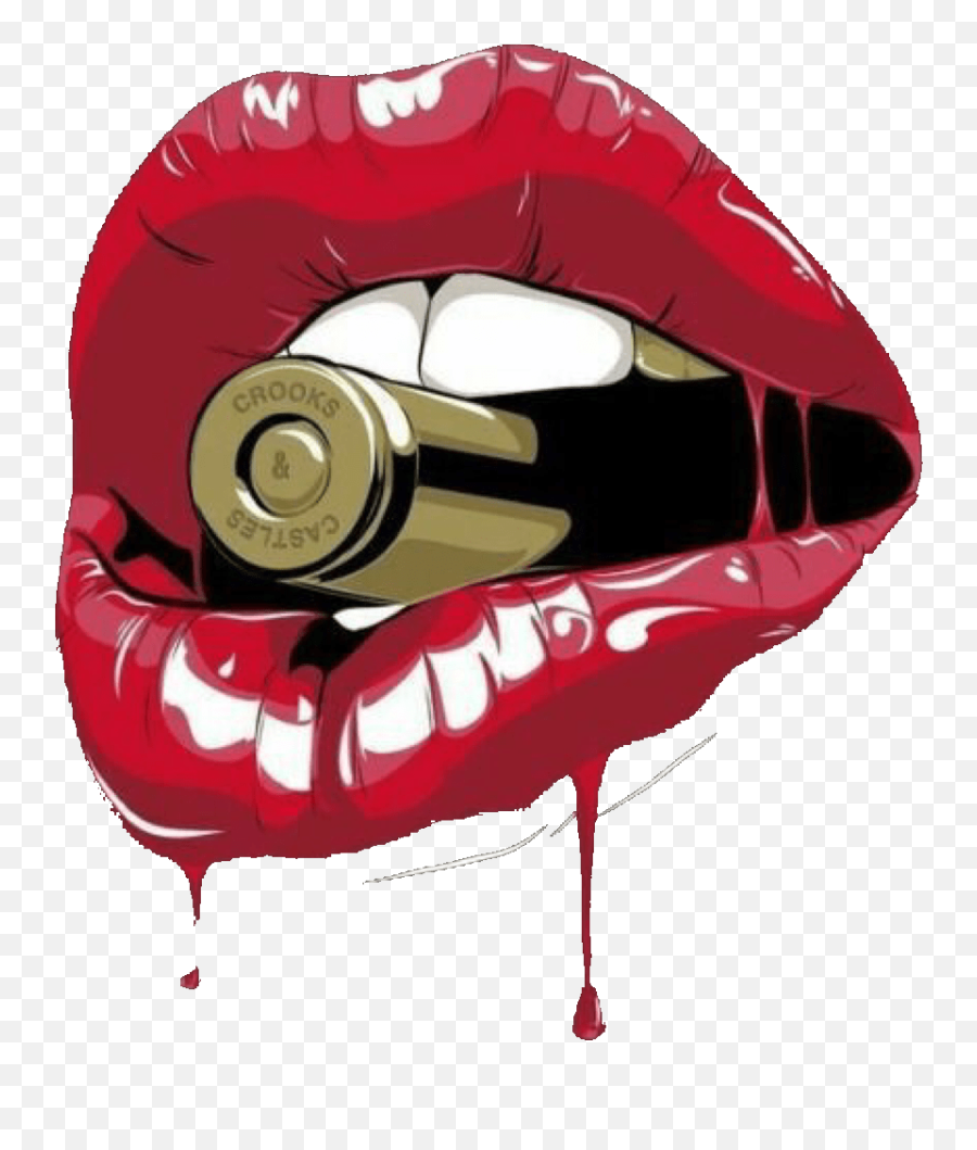 Lips Drawing Easy With Teeth - Lips And Bullet Emoji,Lip Clipart