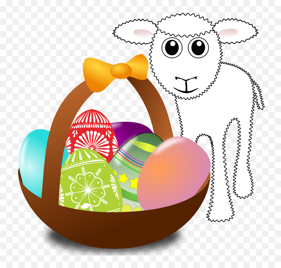 Free Clip Art Funny Lamb With Easter Eggs In A Basket By Emoji,Lambs Clipart