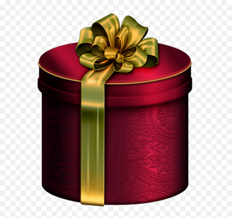 Red Round Present Box With Gold Bow Clipart - Christmas Gift Present Christmas Red Gold Emoji,Blanket Clipart