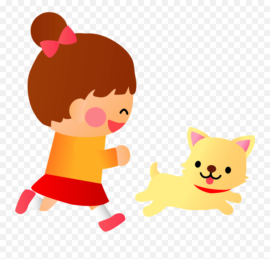 Girl Is Running With Her Dog Clipart - Girl And Cat Running Clipart Emoji,Cat And Dog Clipart