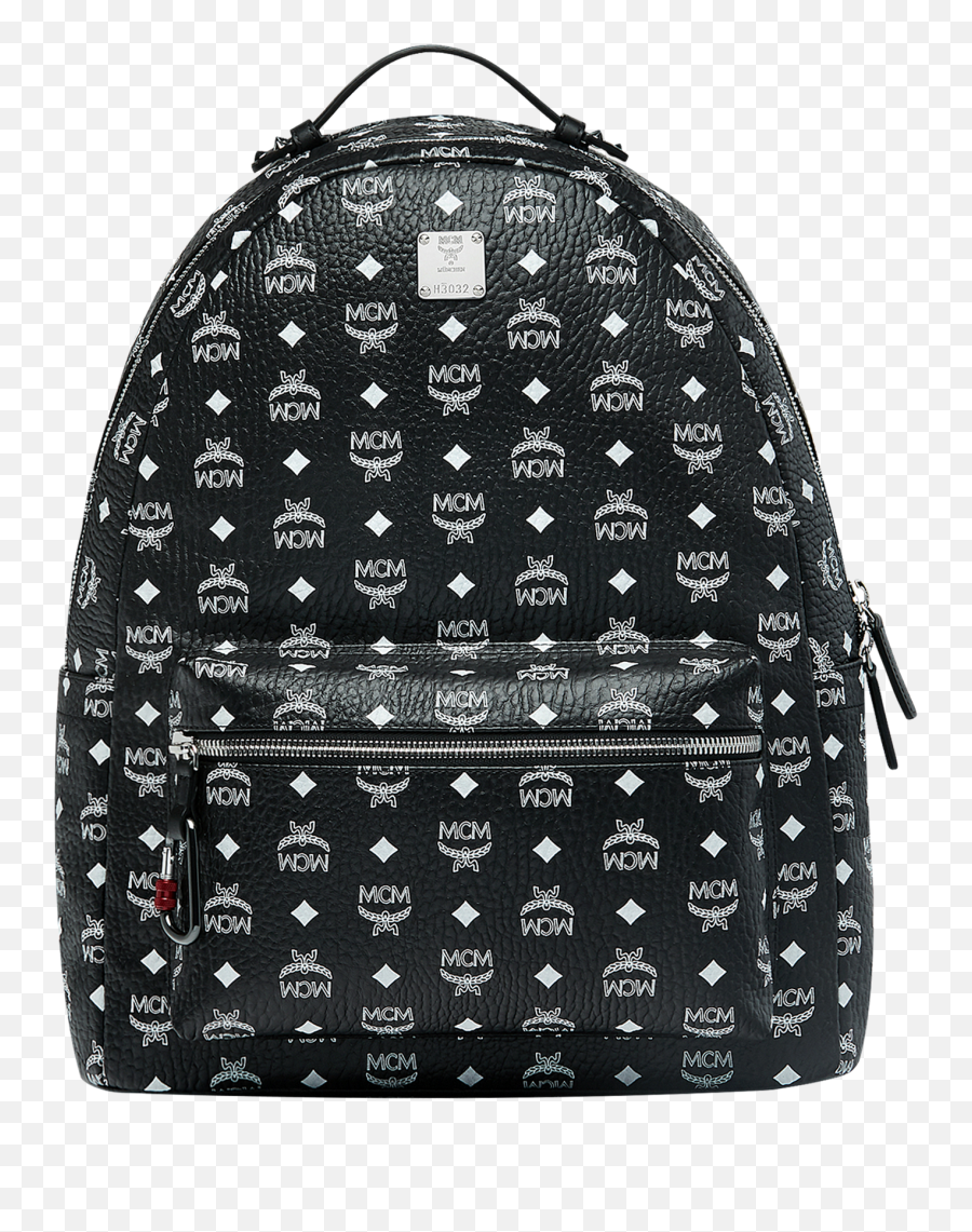 Mcm Stark Backpack In White Logo Visetos In White Logo Black Emoji,Logo Backpacks