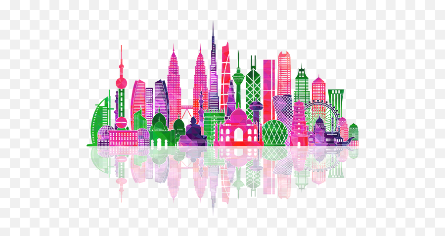 Asia Skyline Silhouette Illustration - Color City Png Asia Illustration Emoji,City Skyline Clipart