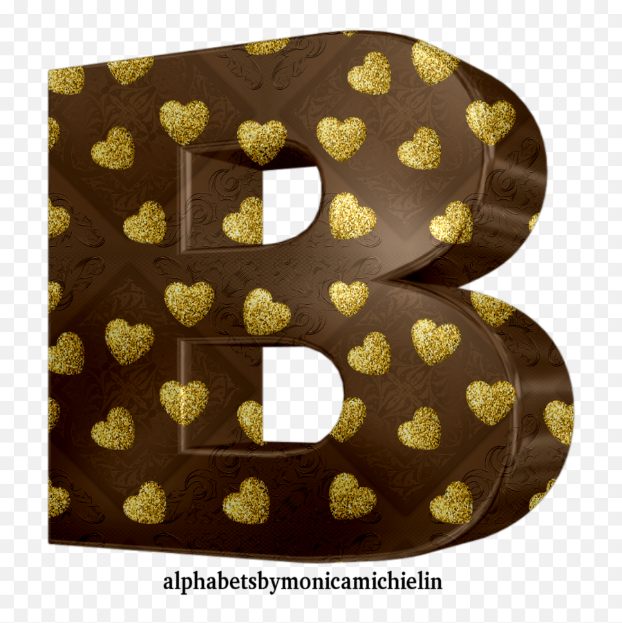 Monica Michielin Alphabets Brown Alphabet Golden Hearts And Emoji,Gold Hearts Png