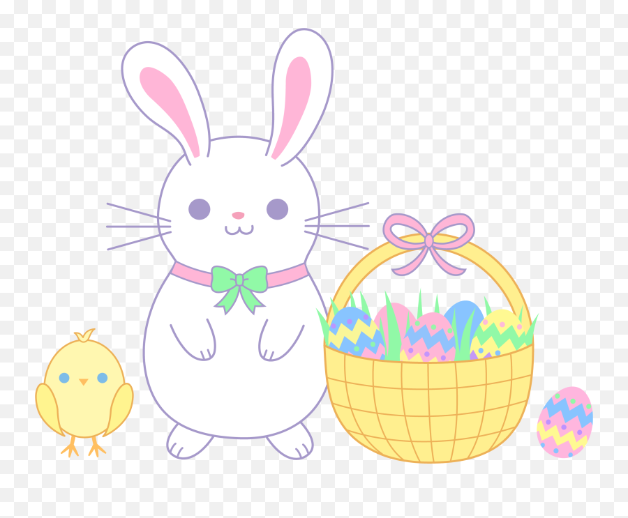 Easter Bunny And Chick With Basket - Cute Easter Pictures Transparent Emoji,Chick Clipart