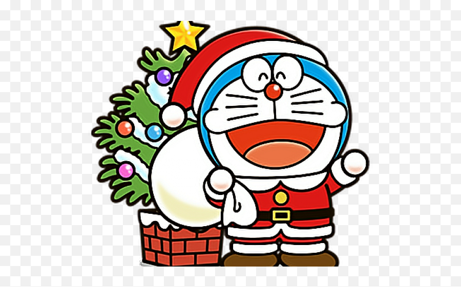 Download Doraemon Clipart Christmas - Santa Doraemon Png Christmas Doraemon Png Emoji,Christmas Bow Clipart