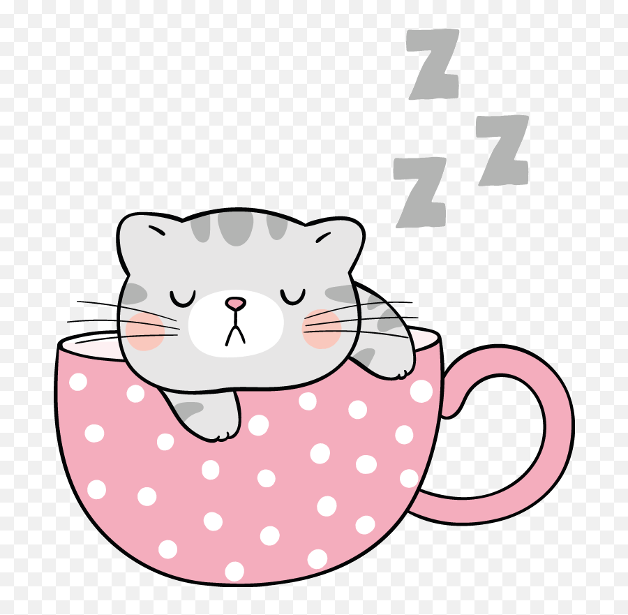Cute Cat Sleeping On Coffee Cup Cat Sticker - Tenstickers Emoji,Sleeping Cat Clipart