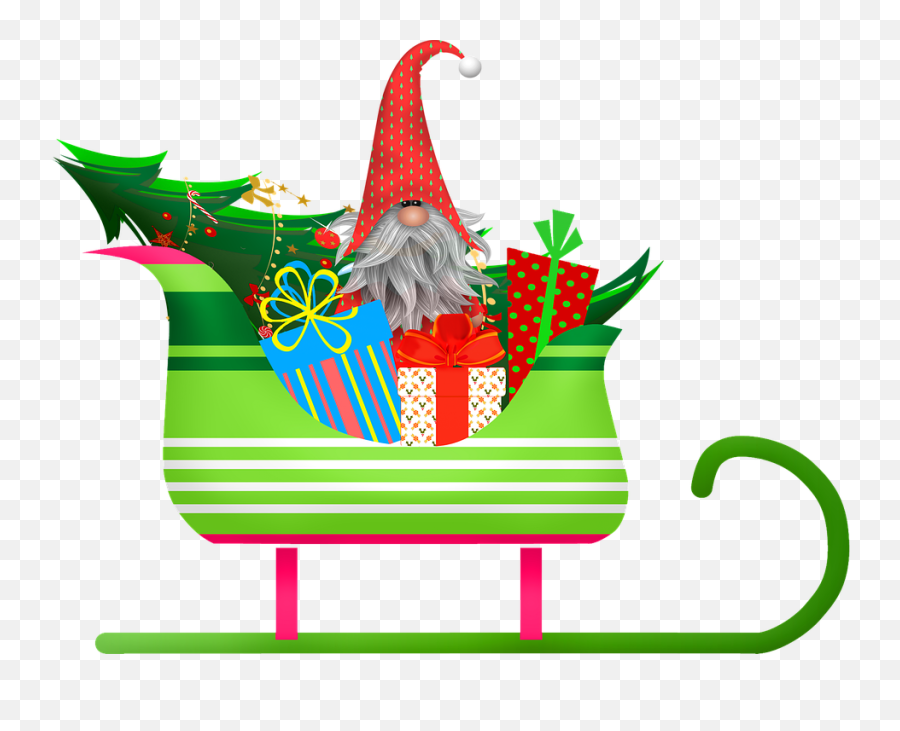 Christmas Gnome In Santau0027s Sleigh Clipart Free Download - Christmas Elf Emoji,Santa Sleigh Clipart