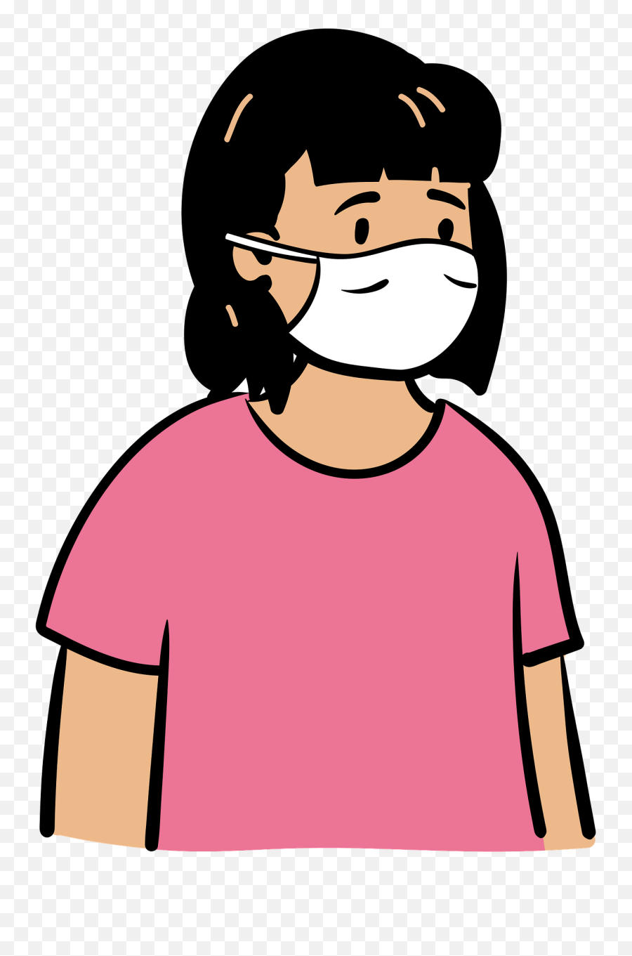 Girl In Pink T - Shirt Wearing Face Mask Clipart Free Emoji,T Clipart