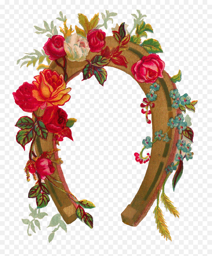 Vintage Horseshoe Png - Horseshoe And Flower Clipart Flower Horseshoe Emoji,Horseshoe Clipart