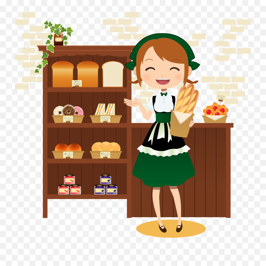 Woman Working In A Bakery Shop Clipart - Shopping At The Bakery Clipart Emoji,Bakery Clipart