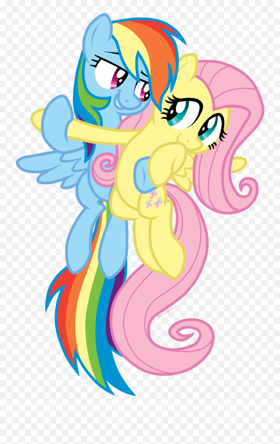 Hugging Clipart Transparent - Fluttershy And Rainbow Dash Fluttershy Kiss Rinbow Dash Emoji,Hugging Clipart