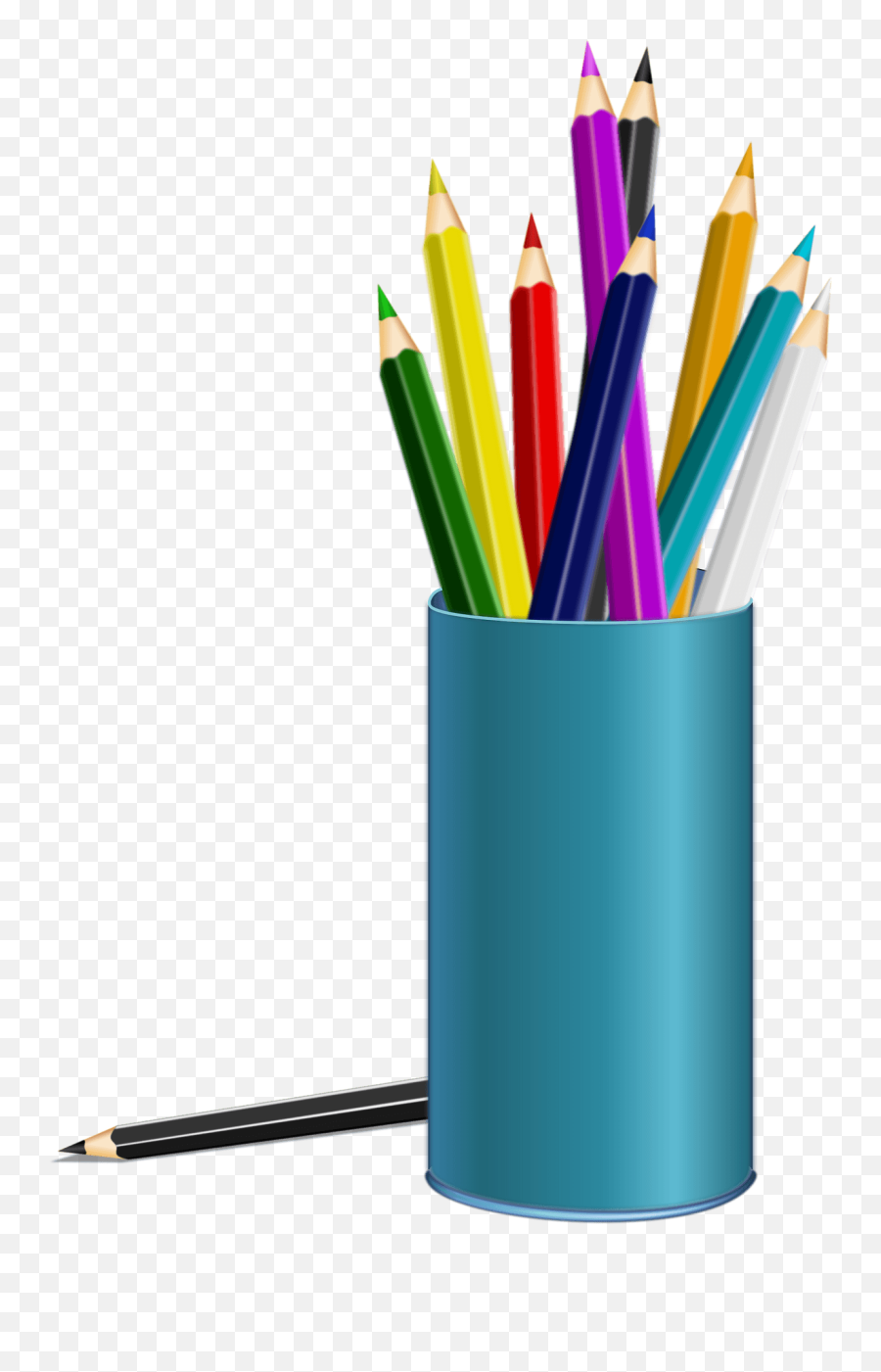 Blue Cup Filled With Color Pencils - Clipart A Pencil Holder Emoji,Pencil Clipart