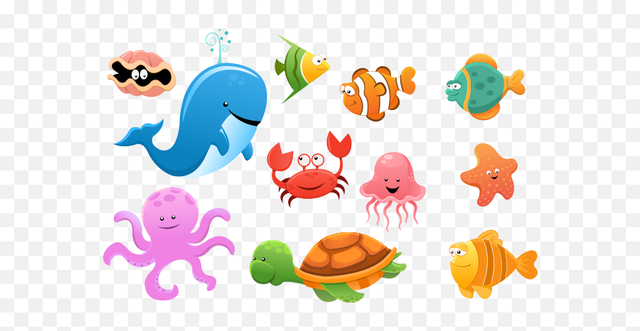 Sea Creatures Png Hd Png - Cartoon Sea Animals Emoji,Ocean Png
