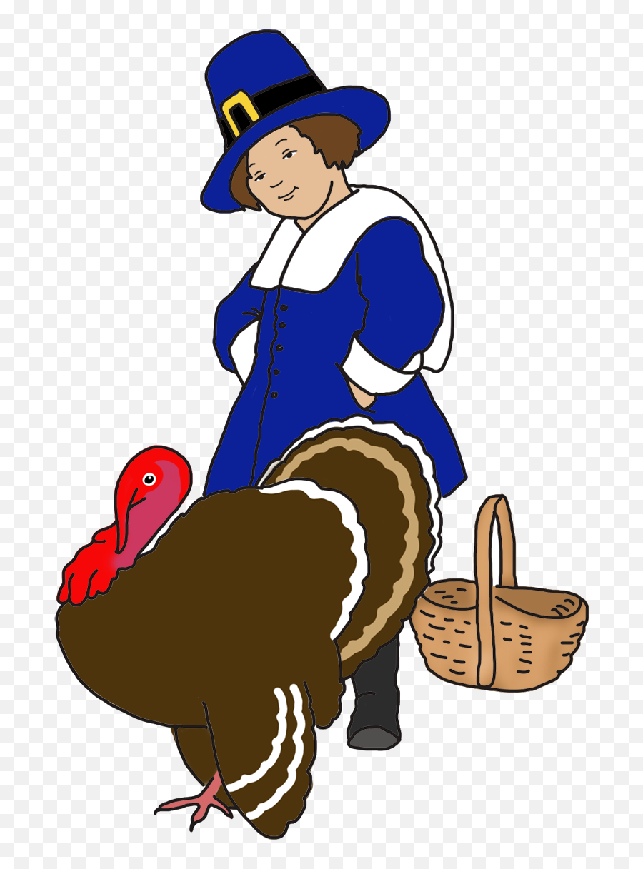 Pilgrim Boy With Basket And Turkey Transparent Cartoon - Thanksgiving Emoji,Pilgrims Clipart