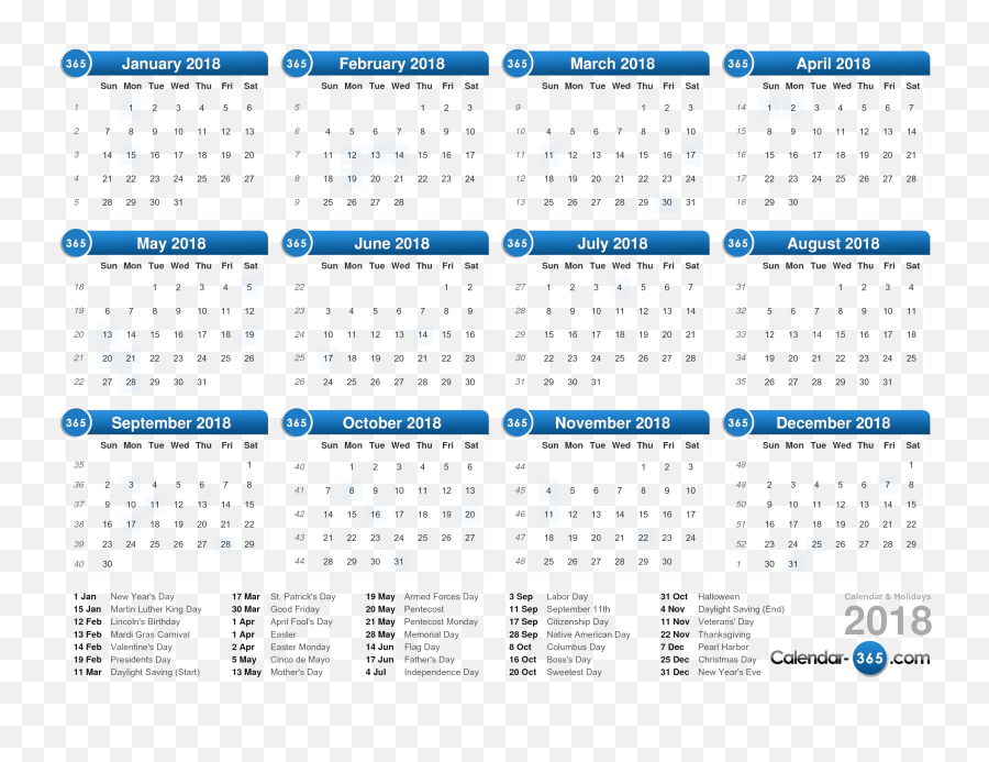 2018 Calendar Png Clipart Background - Calendar 365 Uk 2018 2013 Calendar Emoji,Presidents Day Clipart