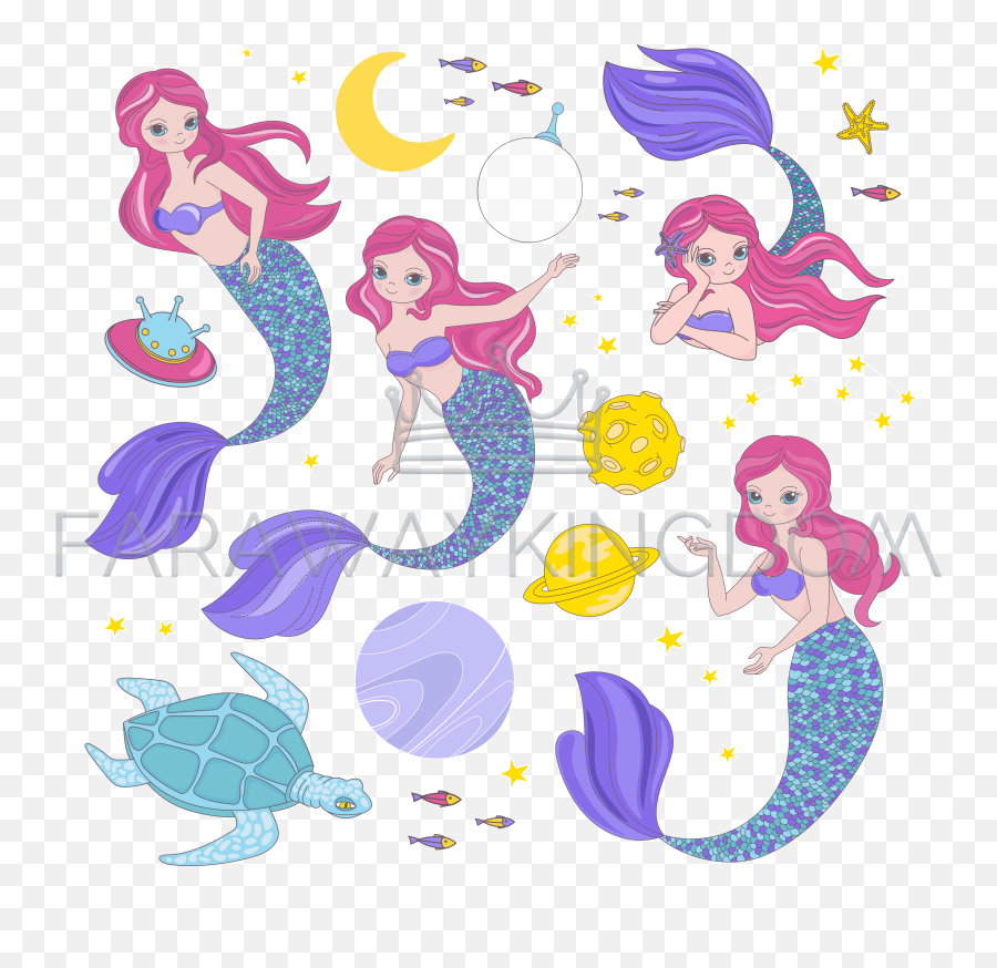 Mermaid Constellation Space Princess Vector Illustration Set Emoji,Constellation Clipart