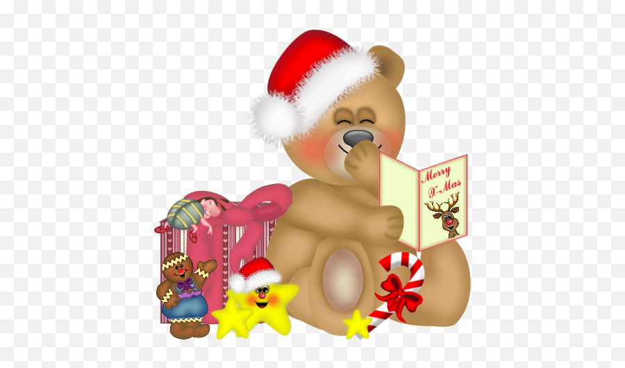 Christmas Teddy Bear With Christmas Card Png Clipart - Fictional Character Emoji,Teddy Bear Clipart