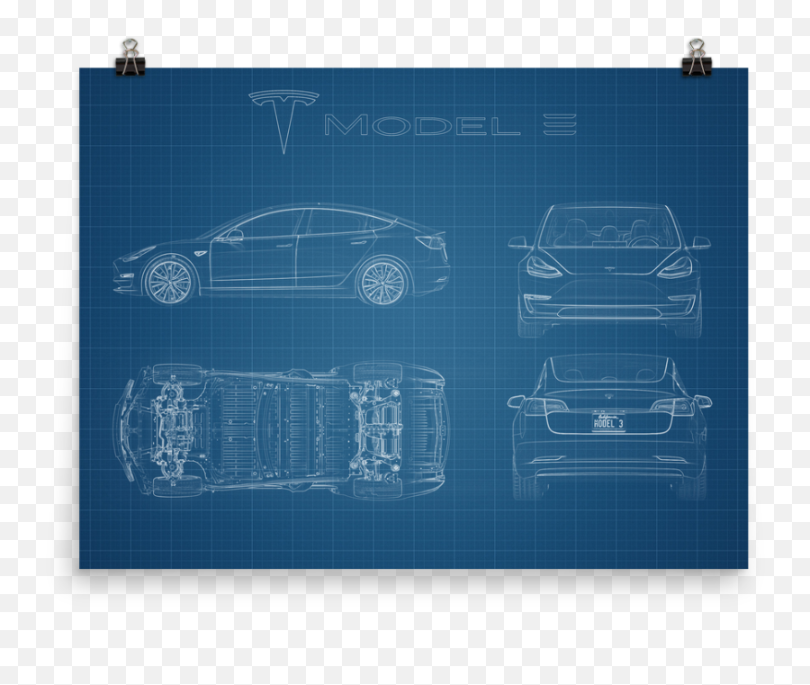 Blueprint - Style Poster Of The 2018 Tesla Model 3 This Emoji,Tesla Model 3 Logo