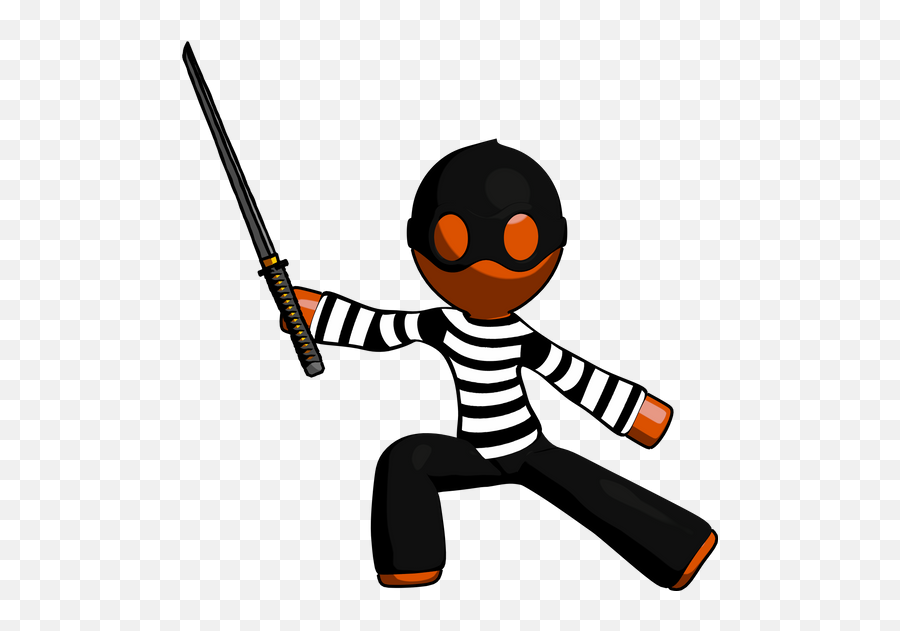 Orange Thief Man With Ninja Sword Katana In Defense - Katana Fictional Character Emoji,Katana Png