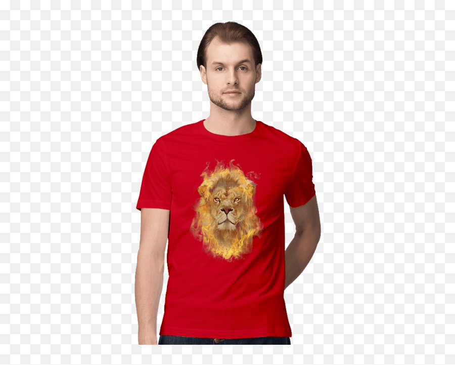 Childrenu0027s T - Shirt With Print Fire Lion Customprintmarket Emoji,Lion Logo Shirt