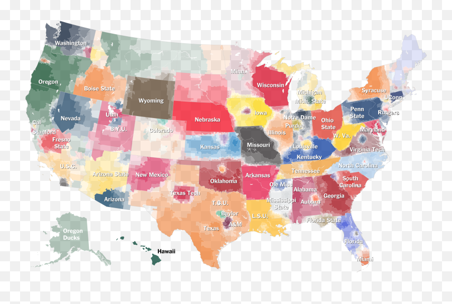 Ncaa Fan Map How The Country Roots For College Football Emoji,Ncaa Teams Logo