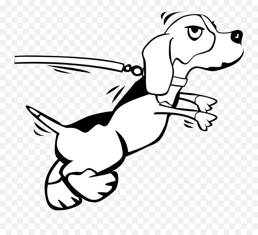 Free Black And White Dog Cartoon - Dog In Leash Drawing Emoji,Dog Clipart Black And White