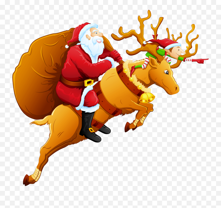 Santa With Reindeer - Clipart Best Santa On Reindeer Clipart Emoji,Santa Sleigh Clipart