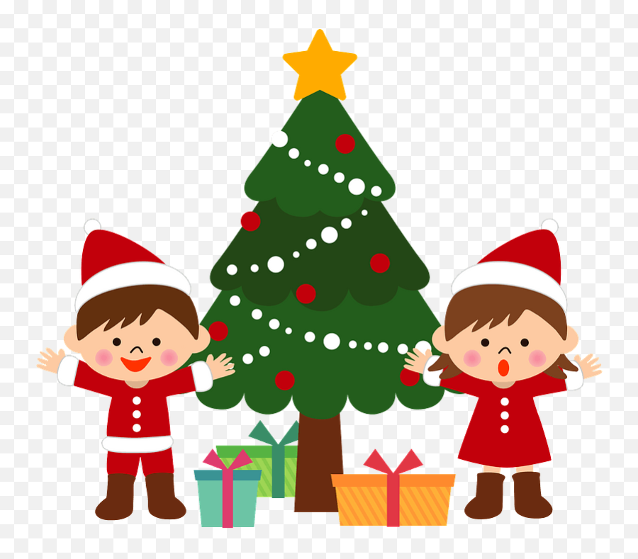 Christmas Tree Children And Gifts Clipart Free Download - Christmas Day Emoji,Merry Christmas Clipart Free