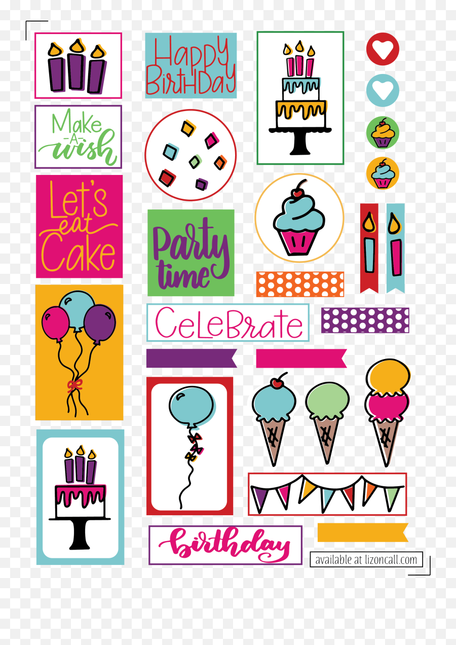 Printable Happy Birthday Stickers - Planner Printable Birthday Stickers Emoji,Free Birthday Clipart