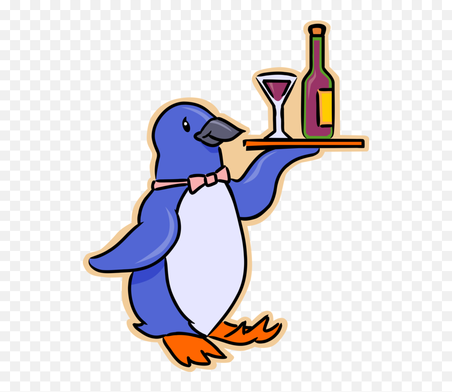 Penguin Waiter With Wine And Glass - Vector Image Barware Emoji,Waiter Clipart