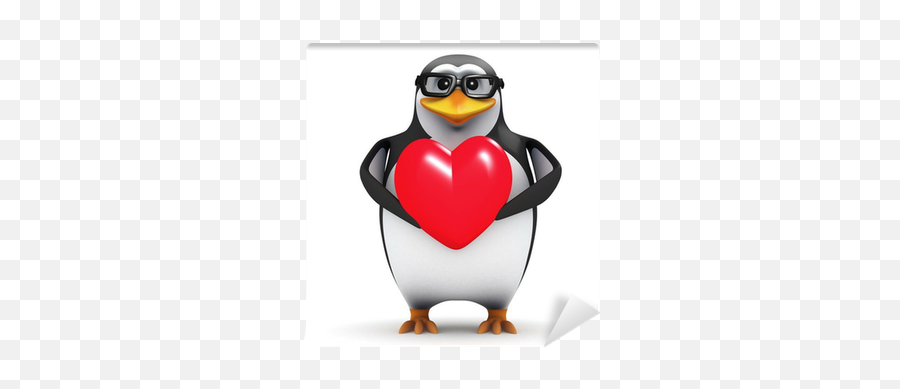 3d Penguin In Glasses Holds A Valentines Heart Wall Mural U2022 Pixers - We Live To Change Penguin With A Book Emoji,3d Heart Png
