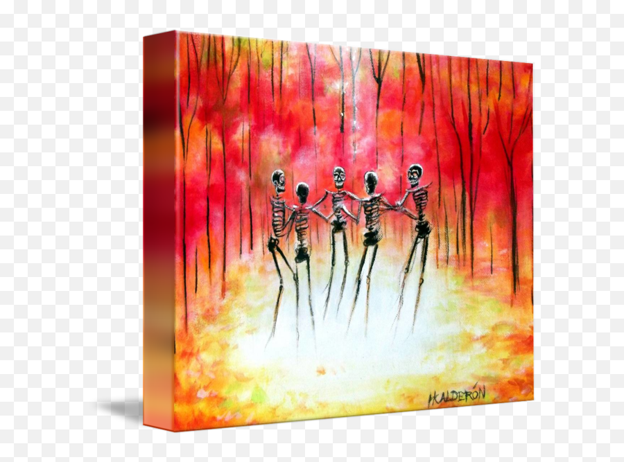 Skeletons Dancing In A Autumn Ring By Heather Calderon Emoji,Dancing Skeleton Png