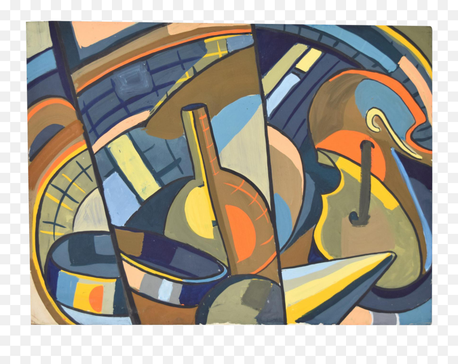 1950s Vintage Dick Fort Cubist Gouache Abstract Shapes Painting - Fine Arts Emoji,Abstract Shapes Png