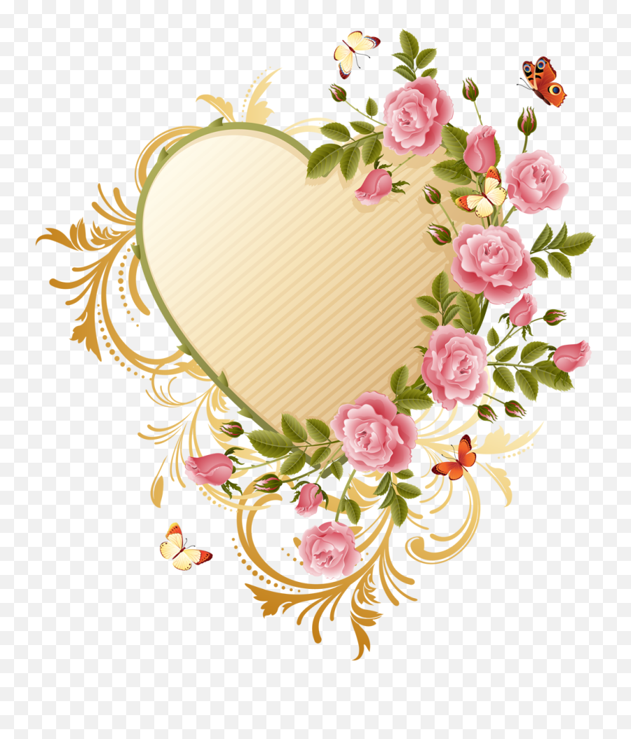 Download Butterfly Heart Flower Rose Pink Border Hq Png Emoji,Rose Border Transparent