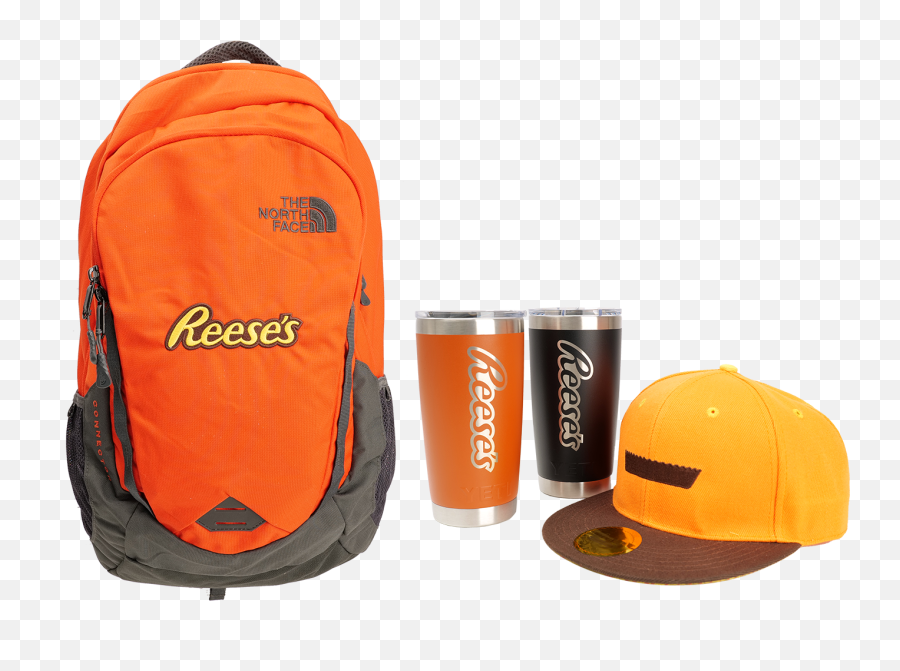 Orange North Face Back Pack With The Reeseu0027s Logo Emoji,Logo Backpacks