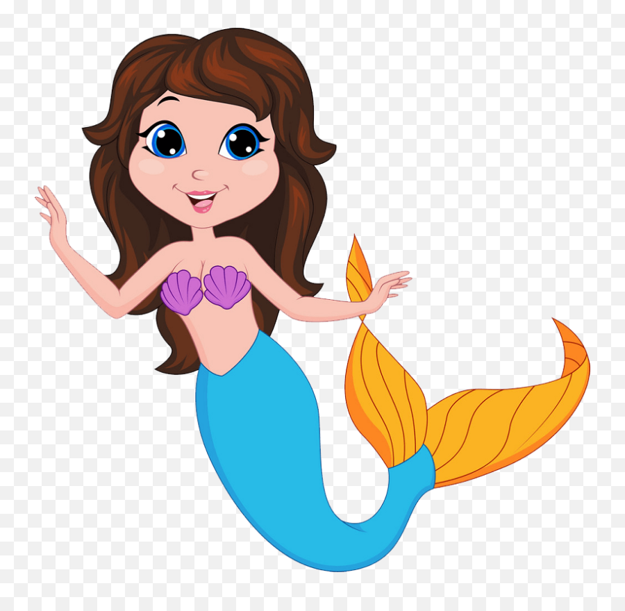 Cartoon Mermaid Transparent Png - Cartoon Mermaid Brown Hair Emoji,Mermaid Png