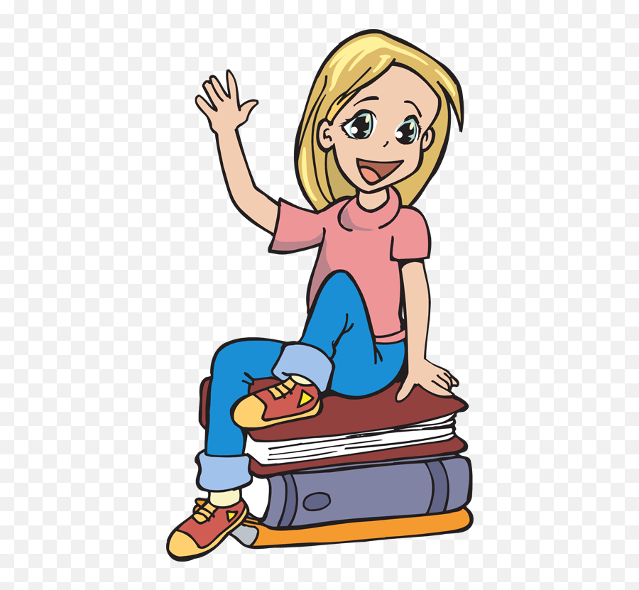 Girl On A Stack Of Books - Clipart High School Girl Emoji,Stack Of Books Clipart