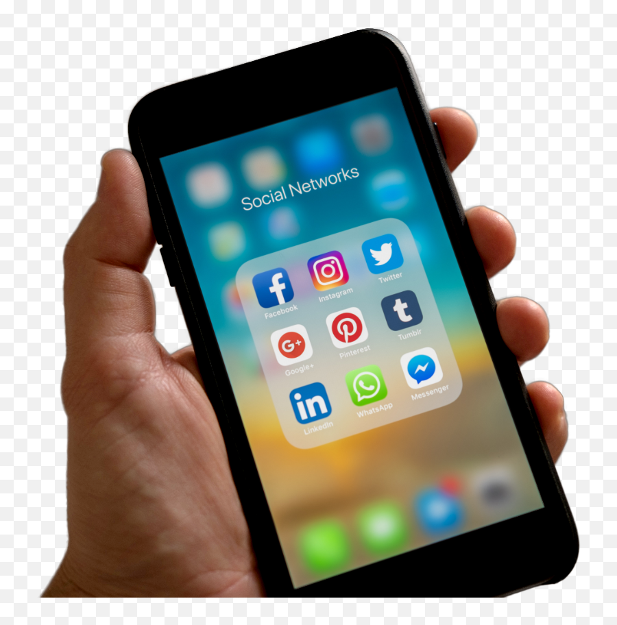 Hand Holding Mobile Phone Social Media - Social Media In Mobile Png Emoji,Hand Holding Phone Png